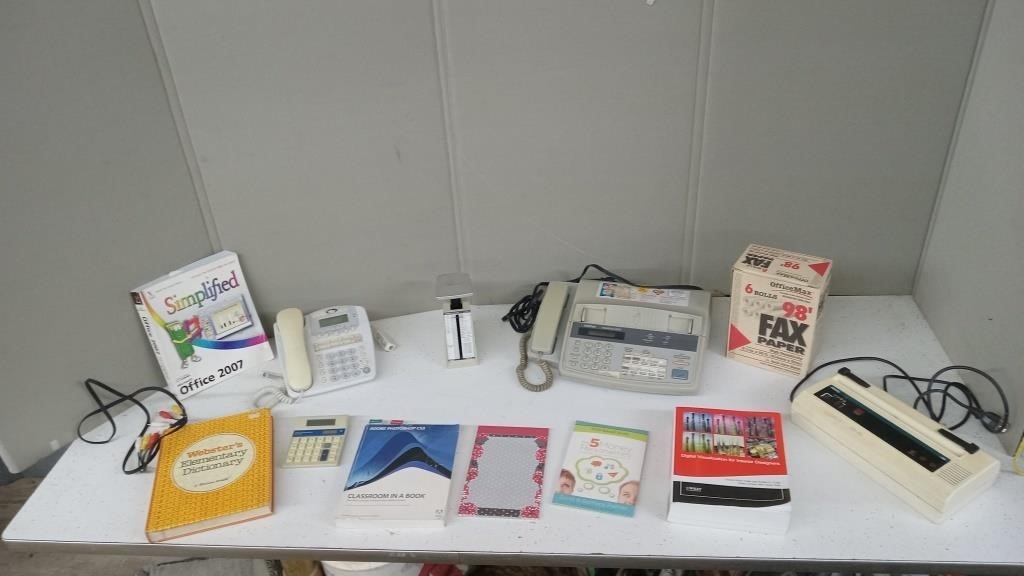 OFFICE LOT-FAX MACHINE,FAX PAPER,PHONE & MORE