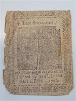 1776 Colonial Note 10 Shillings Philadelphia