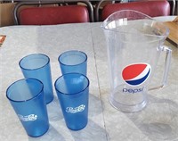 Vintage Pepsi Pitcher and Glasses All Plastic