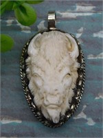 CARVED BONE BISON PENDANT ROCK STONE LAPIDARY SPEC