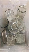 Tote of Glass Vases, Candle Holders, Glasses