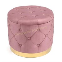 Velvet Ottoman Footrest Stool 18.9D Pink