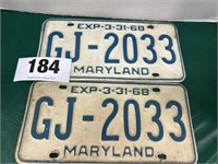 Pair 1968 Maryland Car Tags