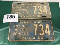 Pair 1960 Antique Motor Vehicle Car Tags