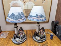 2 Lg. VTG Chalkware Lighthouse Boathouse Lamps