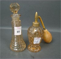 Two Vintage Marigold Iridised Perfume Bottles