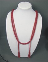 Two Red Carnival Glass Beaded Necklaces