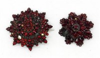 (2) ANTIQUE RED GEM STONE BROOCHES/PINS