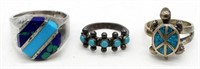 (3) STERLING SILVER & TURQUOISE RINGS