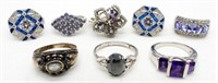 (8) STERLING SILVER RHINESTONE RINGS