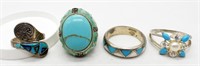 (4) VINTAGE STERLING TURQUOISE COLORED RINGS