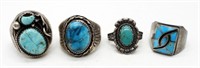 (4) STERLING SILVER TURQUOISE RINGS