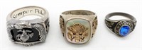 (3) STERLING MILITARY / CLASS RINGS