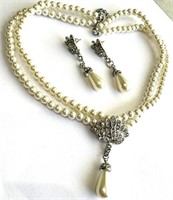 ELEGANT CRYSTAL ACCENT PEARL NECKLACE SET