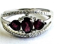 TRIPLE GARNET GEMSTONE 1CT STERLING ESTATE RING