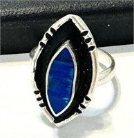 UNIQUE BLUE FIRE OPAL MEXICAN STERLING RING
