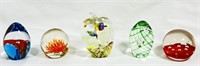 BEAUTIFUL LOT OF 5 ART GLASS 3D PAPERWEIGHTS