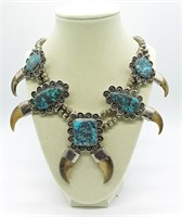 Navajo Turquoise & Bear Claw Necklace 925
