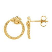 14K Yellow Gold Ouroboros Snake Post Earrings