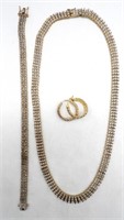 STERLING GOLDTONE  NECKLACE, BRACELET, EARRING SET