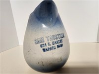 Blue & White Stoneware Pitcher, advertising