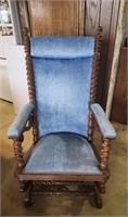 Oak Rocking Chair, blue upholstery