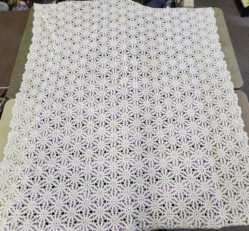 Crocheted table cloth, stain spots