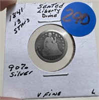1841 Seated Liberty Dime 13 Stars 90% Silver