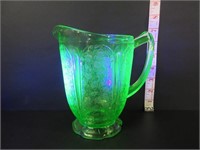 LARGE OLD GREEN URANIUM GLASS PITCHER