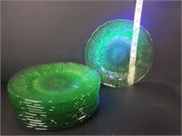 12 OLD GREEN URANIUM GLASS PLATES