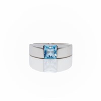 Cartier Tank 18K White Gold Aquamarine Gem Ring