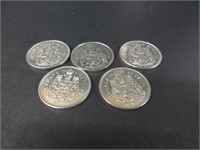 5 OLD 50 CENT CANADA COINS