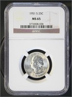 US Coins 1951-S Washington Quarter MS65 NGC