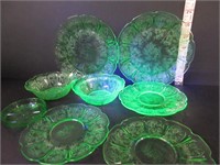 OLD GREEN URANIUM GLASS LOT OF DISHES