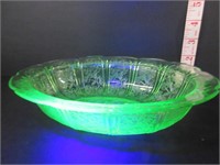 OLD GREEN URANIUM GLASS 9" SERVING BOWL