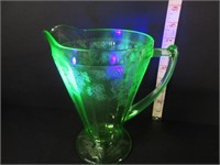 LARGE OLD GREEN URANIUM GLASS PITCHER-JUG