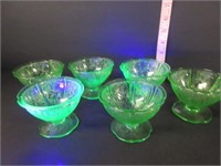 6 OLD GREEN URANIUM GLASS DESSERT DISHES