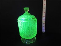 OLD VASELINE-URANIUM GLASS TALL LIDDED CANDY DISH