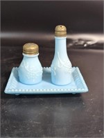 Small Blue glass salt and pepper shakers