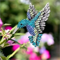 Vintage Blue/Green Stones Hummingbird Brooch