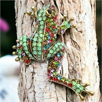 Vintage Multi Color Tree Frog Brooch Pin