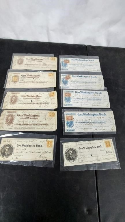 Antique 1860s bank notes w/stamps