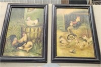 Pair of Framed Chicken Prints