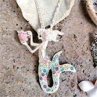 Mermaid Pendant Necklace with Pink Tourmaline