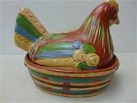 Handmade Clay Rooster Lidded Bowl