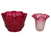 2 Cranberry Glass Globes
