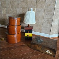 Decorative Nesting Boxes, Wood Box and Lamp