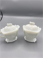 Milk glass cream and sugar with lids