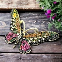 Vivid Multi Color Flying Butterfly Brooch Pin