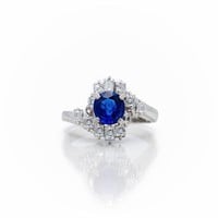 Platinum Natural Blue Sapphire Carre Diamond Ring